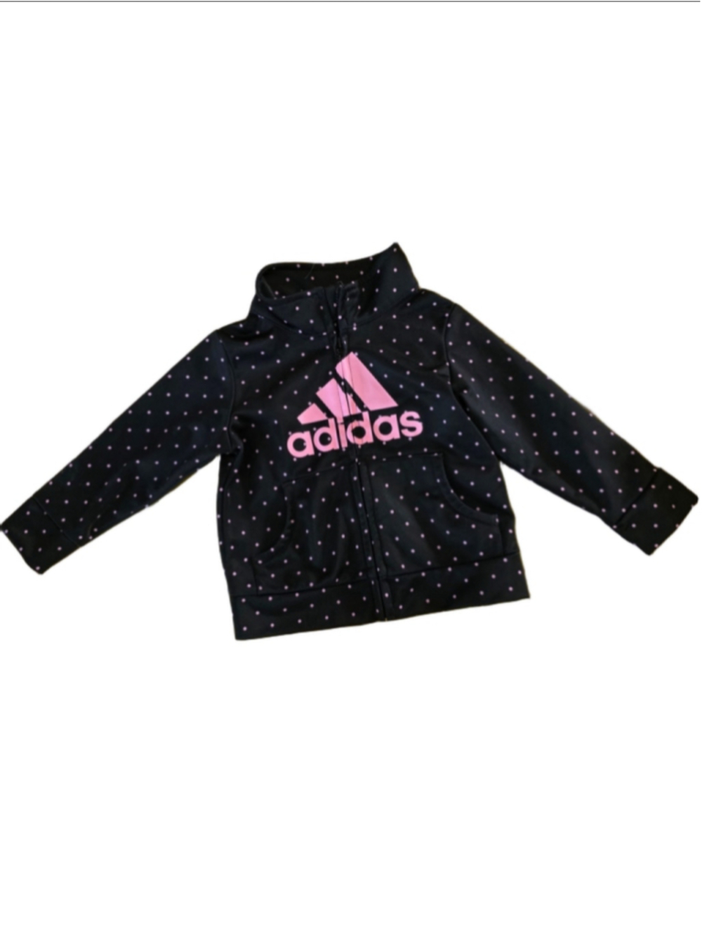 Baby Girl Adidas Zip-Up Hoodie Sweatshirt Black Pink Polka Dot 9 Months gift